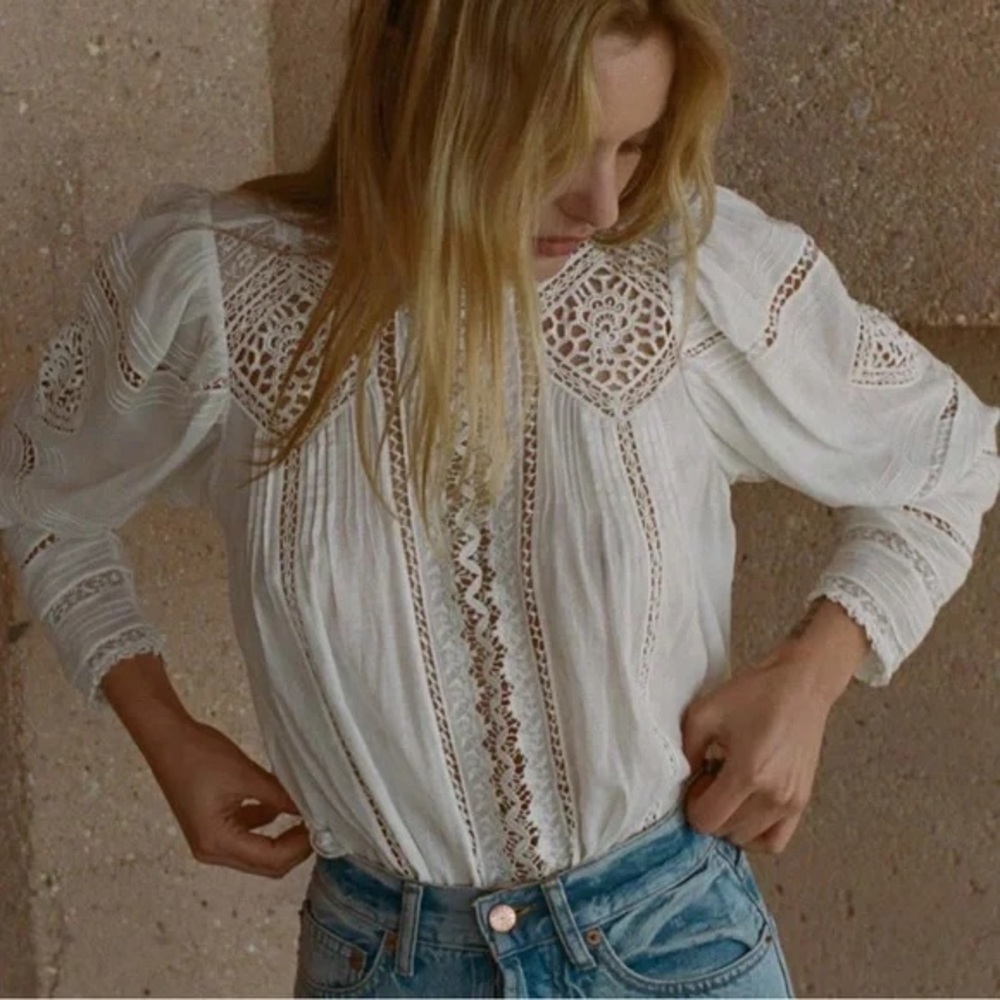 Doen Amaya crochet pintucked organic cotton-voile blouse Victorian Cottagecore - Picture 7 of 16